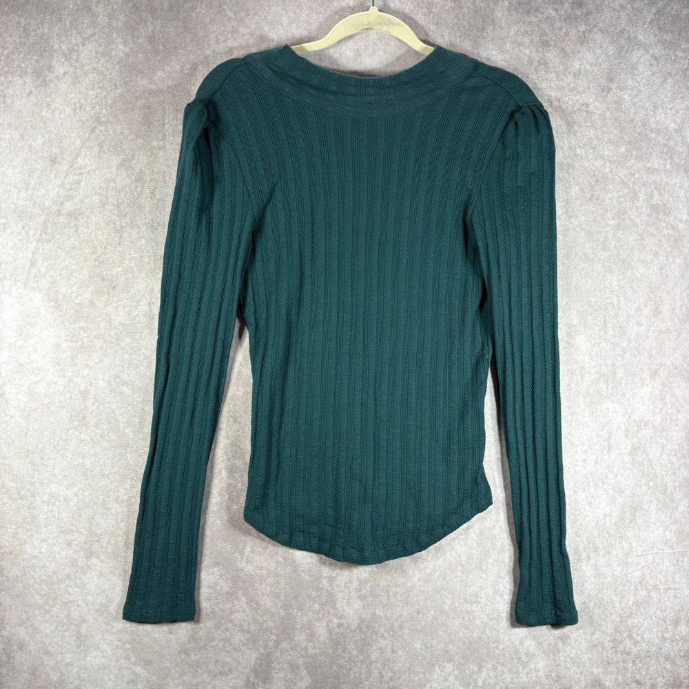 Free People Top Womens M Teal Dream Lagoon Open Back Scarf Tie Ribbed Boho NEW‎
